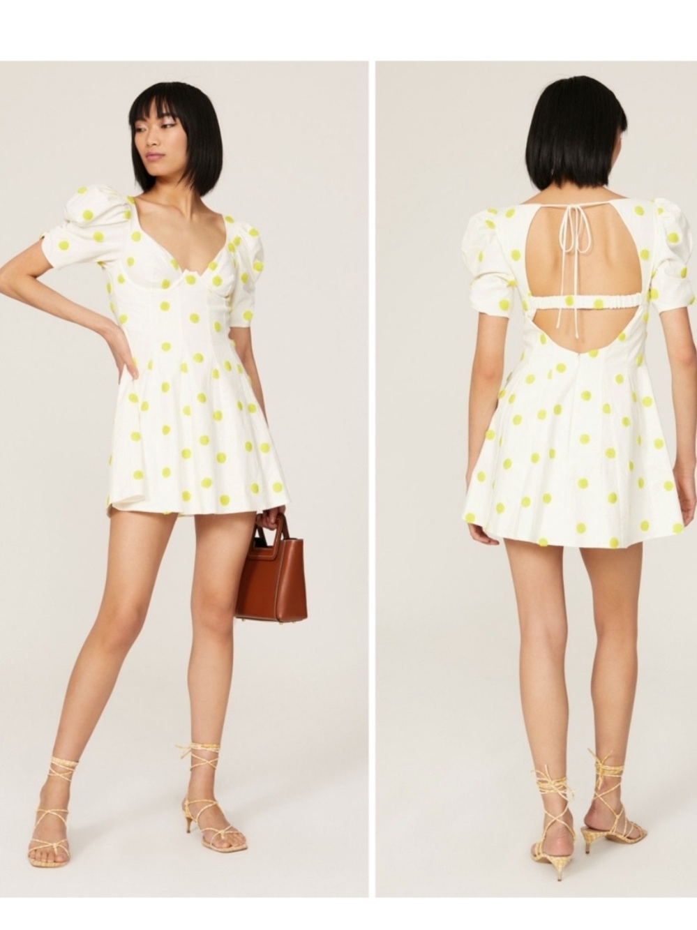 For Love and Lemons Claude Mini Dress White Yellow Polka Dot XS